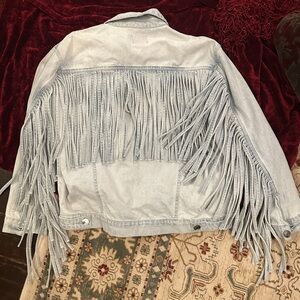 Light Blue Denim Fringe Jacket